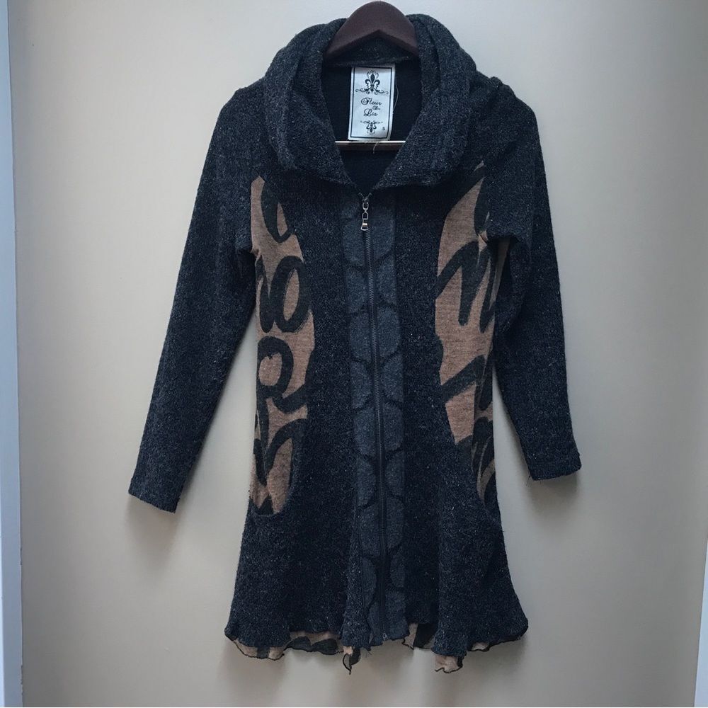 Fleur de Lis Brown Ruffle Pocket Cardigan (S)